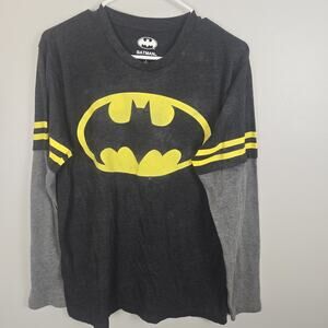 Batman Long Sleeve Gray T-shirt Thermal Sleeves Size L Super Hero Movie TV Punk